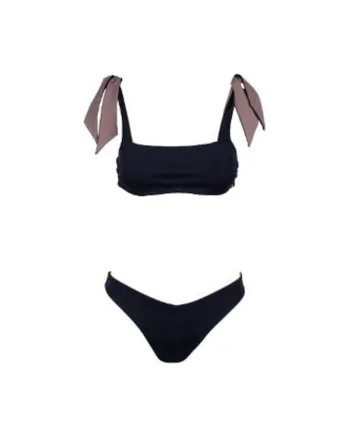 costum in doua piese reversibil cu sutien bandou si slip in V, Negru