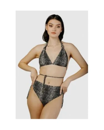 Costum de baie in doua piese cu cupe triunghiulare si slip cu talie inalta, Multicolor