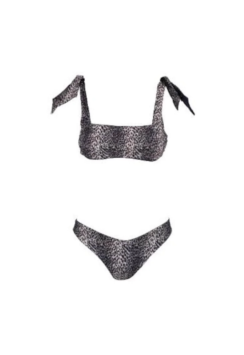 costum in doua piese reversibil cu sutien bandou si slip in V, Multicolor