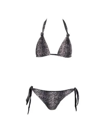 costum in doua piese reversibil cu sutien triunghilar si slip legat pe lateral, Multicolor