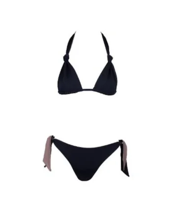 costum in doua piese reversibil cu sutien triunghilar si slip legat pe lateral, Negru