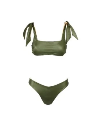 costum in doua piese reversibil cu sutien bandou si slip in V, Verde