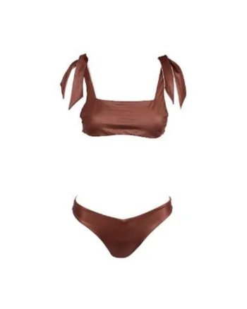 costum in doua piese reversibil cu sutien bandou si slip in V, Maro