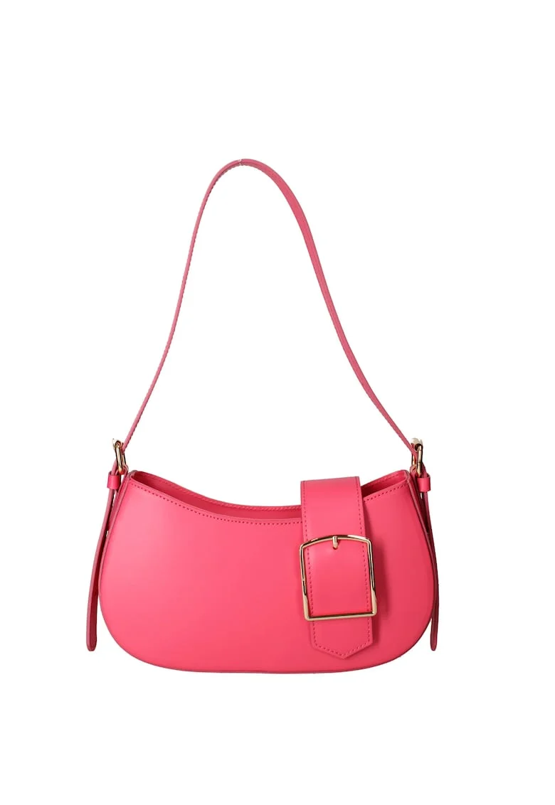 Geanta crossbody din piele cu bareta ajustabila, Fucsia