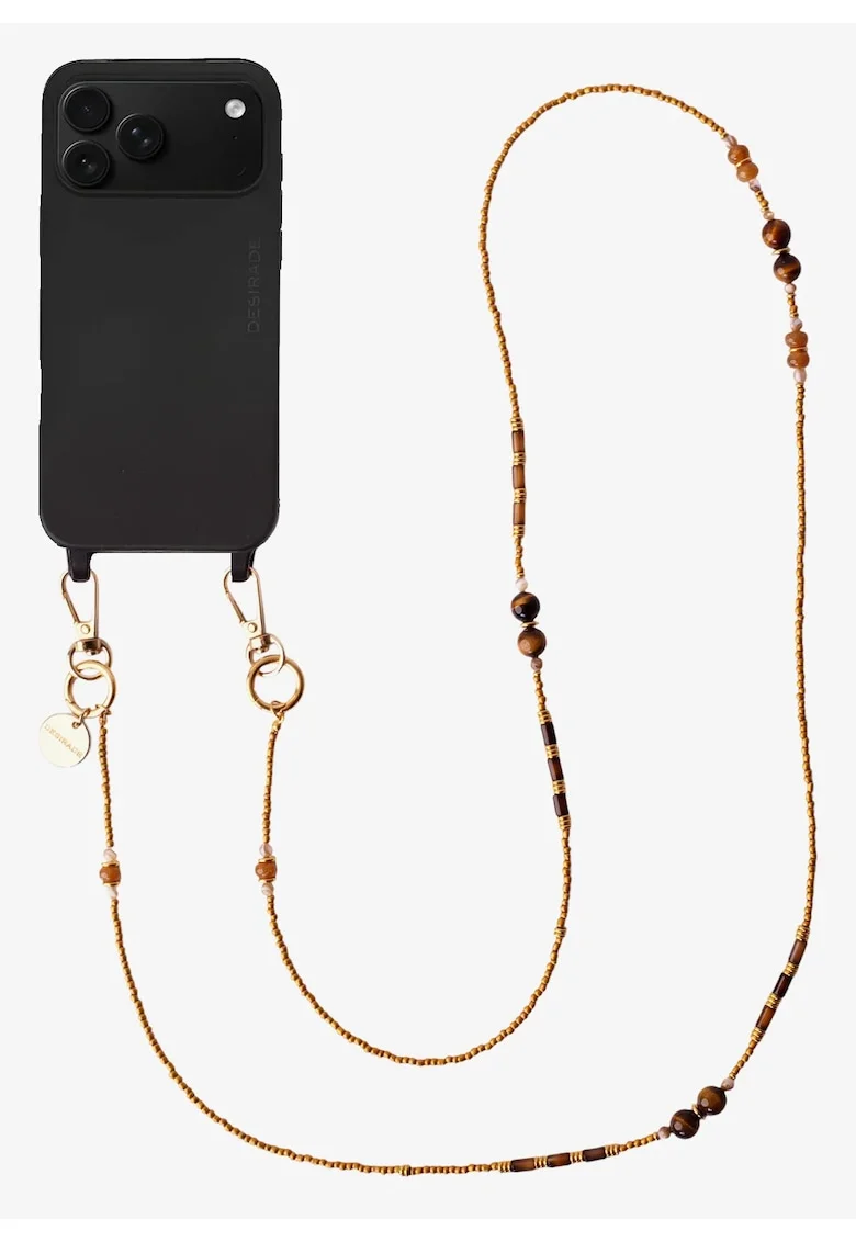 Lant crossbody din pietre naturale pentru telefon, Mocha Glow, 120 cm