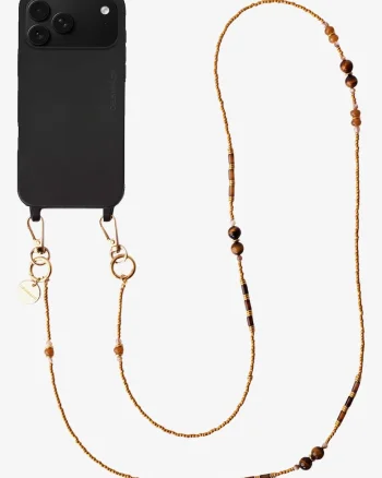 Lant crossbody din pietre naturale pentru telefon, Mocha Glow, 120 cm