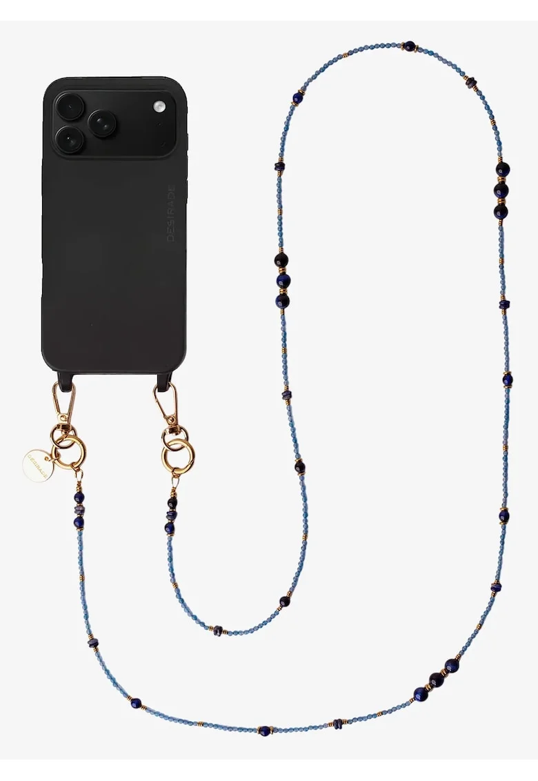 Lant crossbody din pietre naturale pentru telefon, Azurro, 120 cm