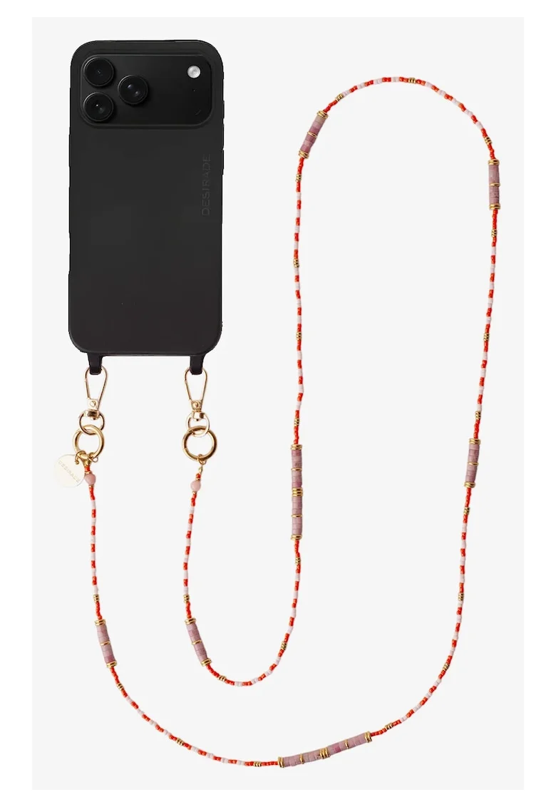 Lant crossbody din pietre naturale pentru telefon, Arancia, 120 cm