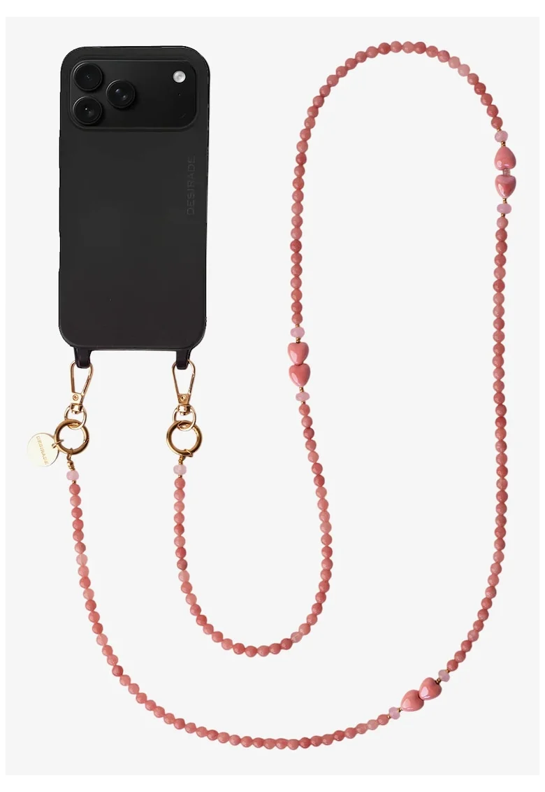 Lant crossbody din pietre naturale pentru telefon, Rosa Suave, 120 cm