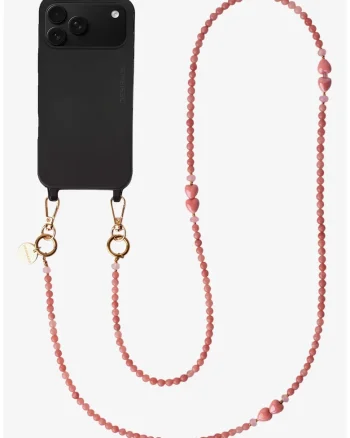 Lant crossbody din pietre naturale pentru telefon, Rosa Suave, 120 cm