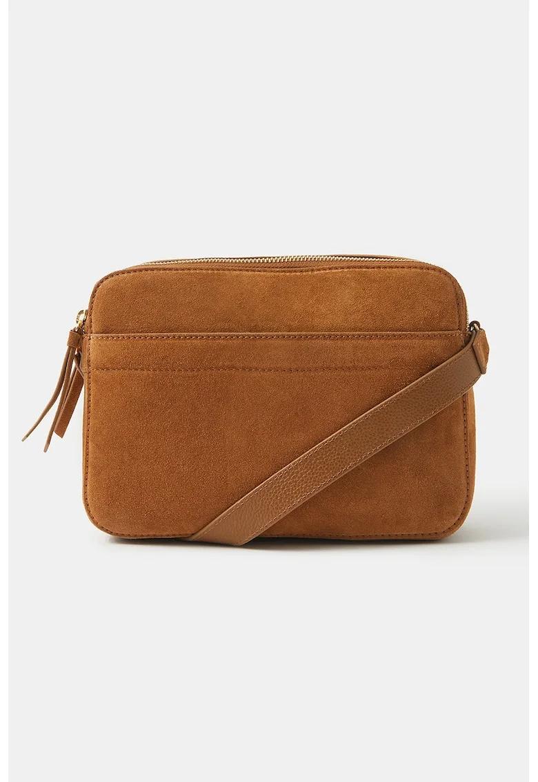 Geanta crossbody de piele intoarsa, Portocaliu inchis