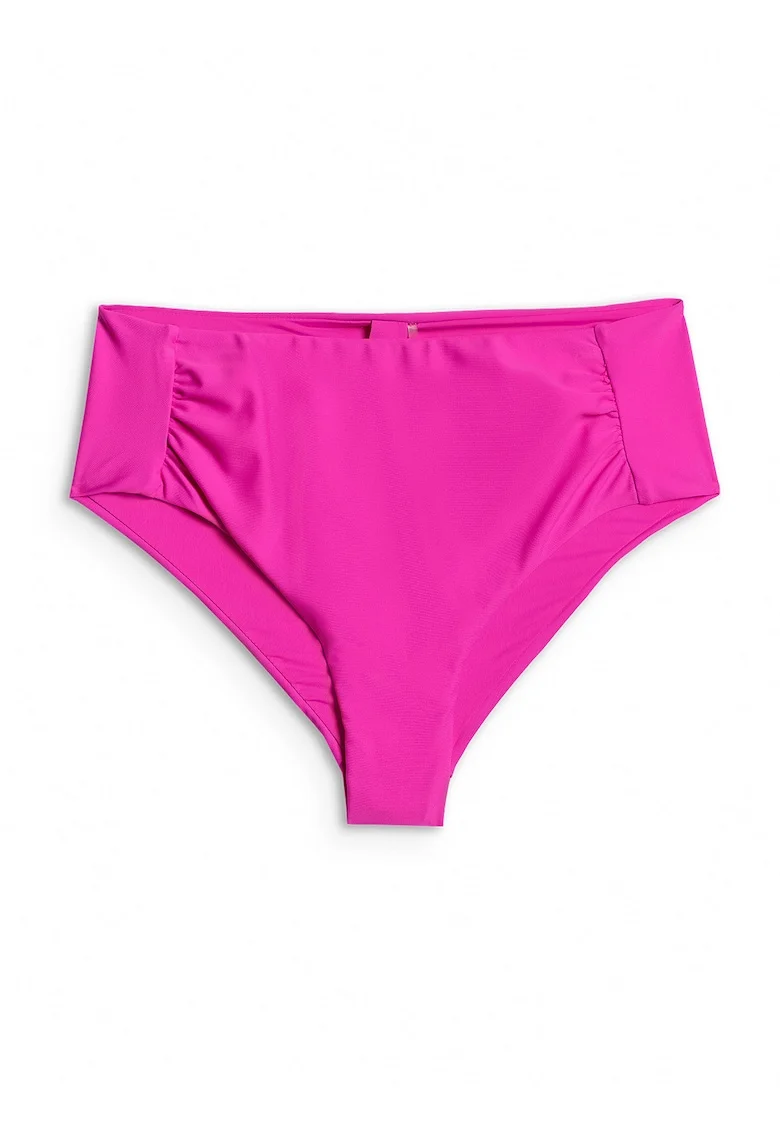 Costum de baie dama,  slip de bikini, talie inalta, croiala slim, roz, material cu uscare rapida