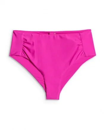 Costum de baie dama,  slip de bikini, talie inalta, croiala slim, roz, material cu uscare rapida