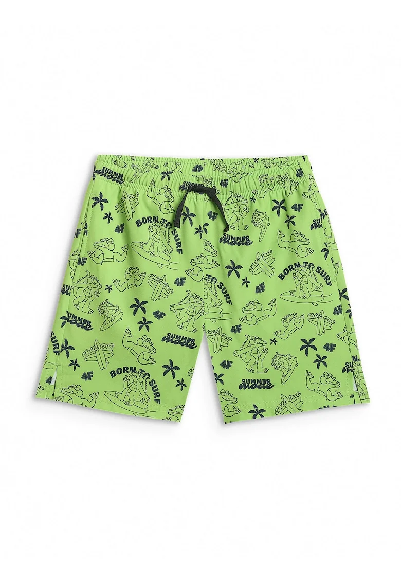 Pantaloni scurti de baie copii,  de plaja, verde/bleumarin, uscare rapida, slip interior din plasa