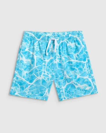 Pantaloni scurti de plaja  pentru baieti, albastru/alb, uscare rapida, slip interior din plasa, 3 buzunare