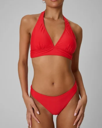 Slip de bikini dama,  rosu, medie, protectie UPF 30+, confort sporit