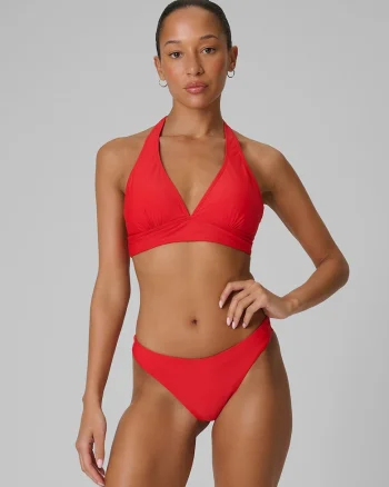 Sutien de baie dama,  cu suport redus, captuseala la bust, rosu, material rezistent la clor,
