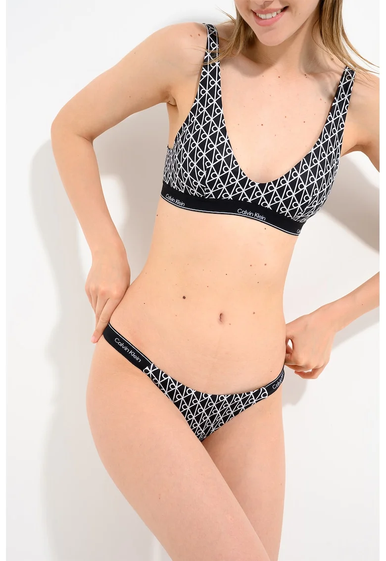 Slip brazilian cu model monograma, Alb/Negru