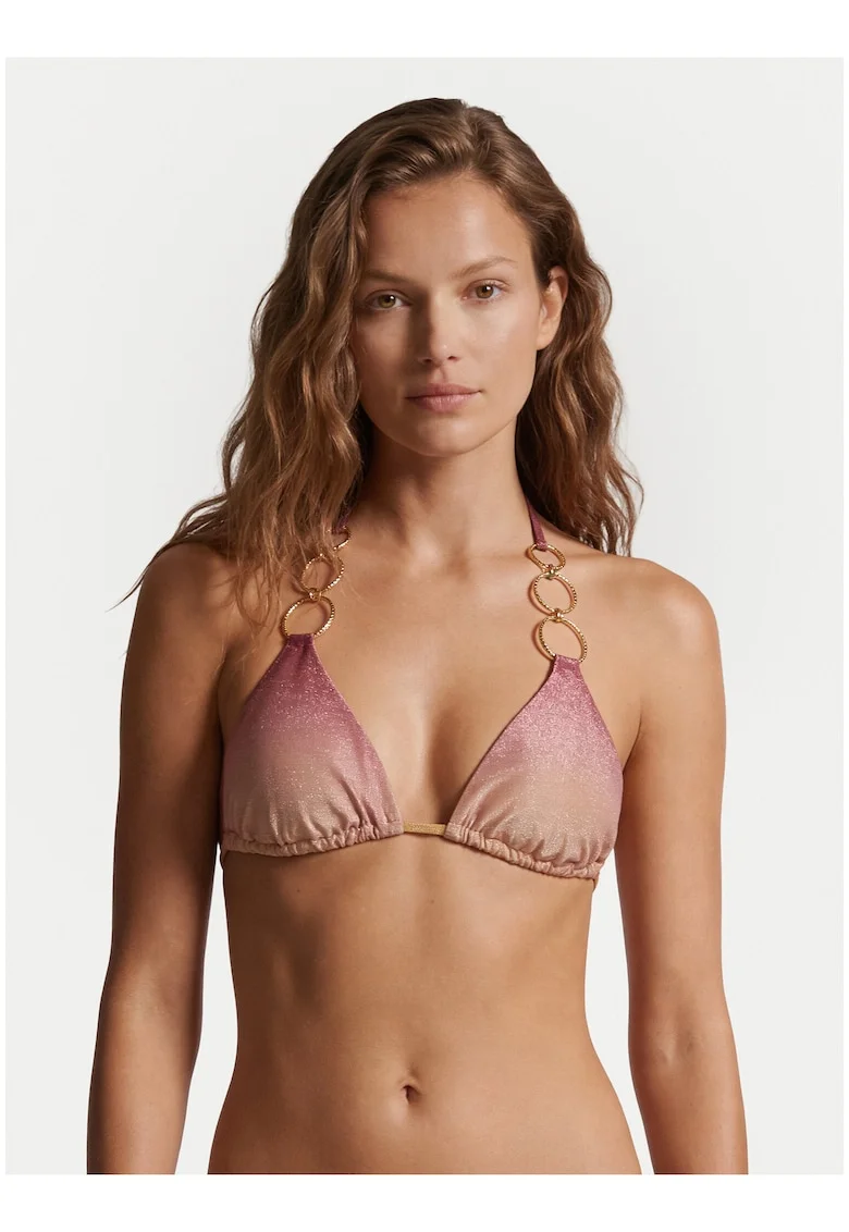 Sutien de bikini dama,  roz, cu sclipici, bretele reglabile, set