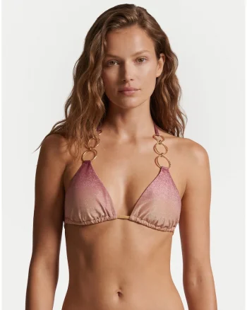 Sutien de bikini dama,  roz, cu sclipici, bretele reglabile, set