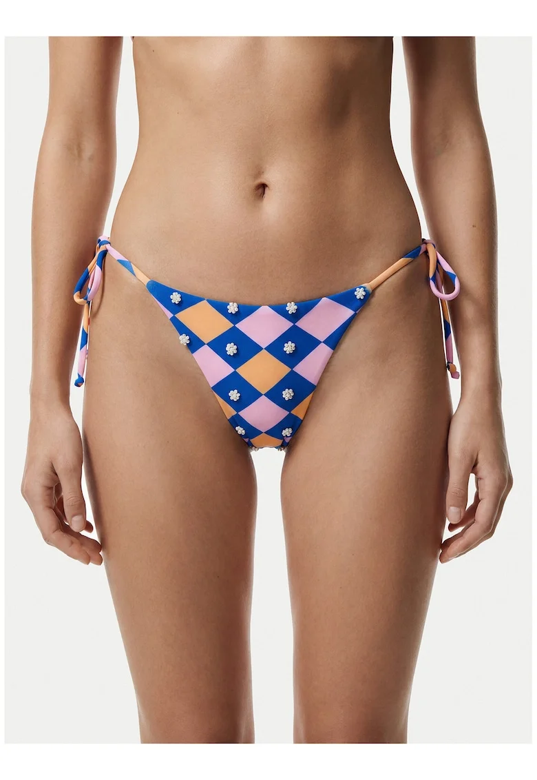 Slip de bikini dama,  reversibil, albastru-roz, material sintetic
