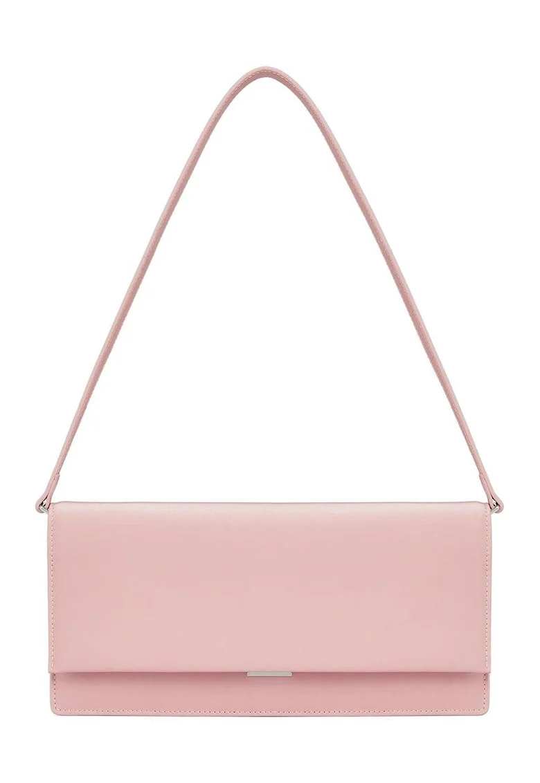 Geanta crossbody de piele cu bareta lant, Roz
