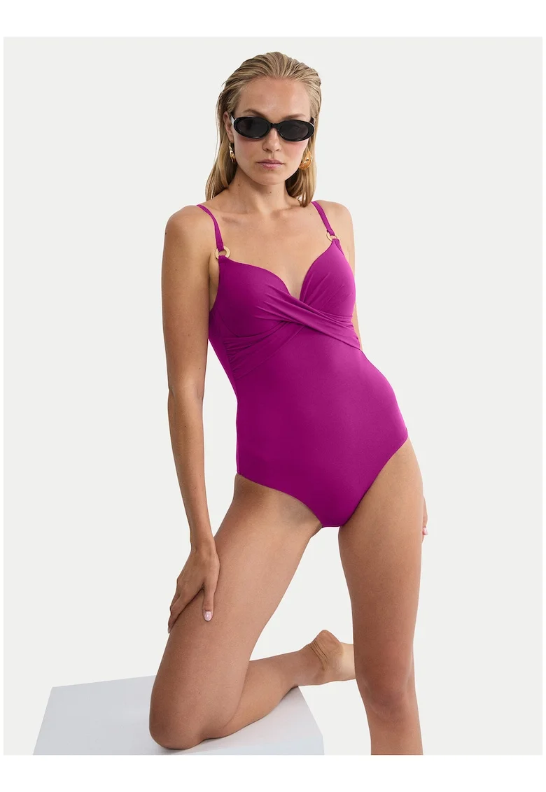 Costum de baie dama,  slip clasic, roz, material sintetic