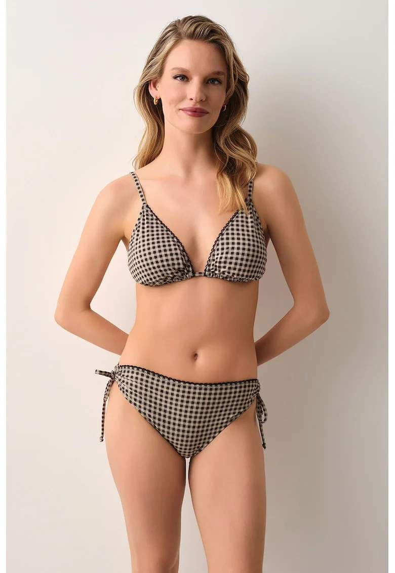 Sutien de baie cu cupe triunghiulare, Negru stins/Alb optic