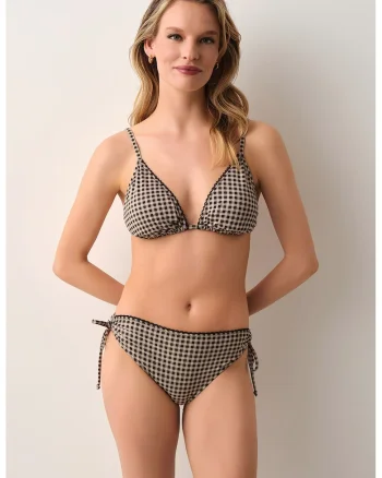 Sutien de baie cu cupe triunghiulare, Negru stins/Alb optic
