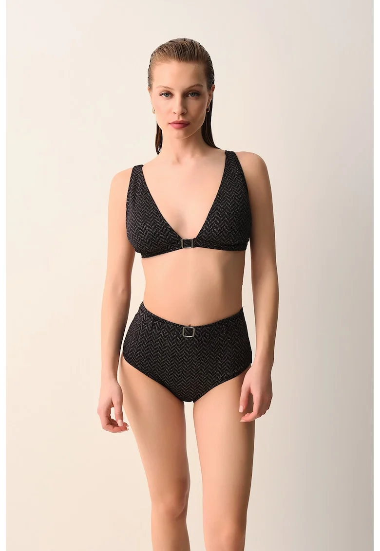 Sutien de baie cu model herringbone, Negru