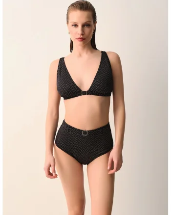 Sutien de baie cu model herringbone, Negru