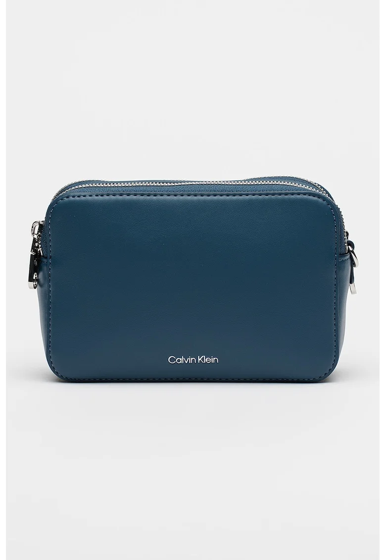Geanta crossbody de piele ecologica cu bareta suplimentara, Albastru paun