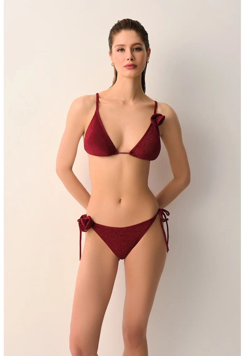 Sutien de baie cu detaliu floral, Rosu