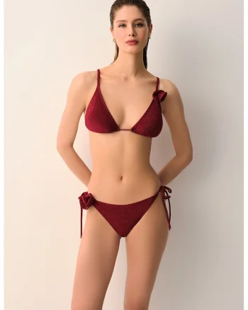 Sutien de baie cu detaliu floral, Rosu
