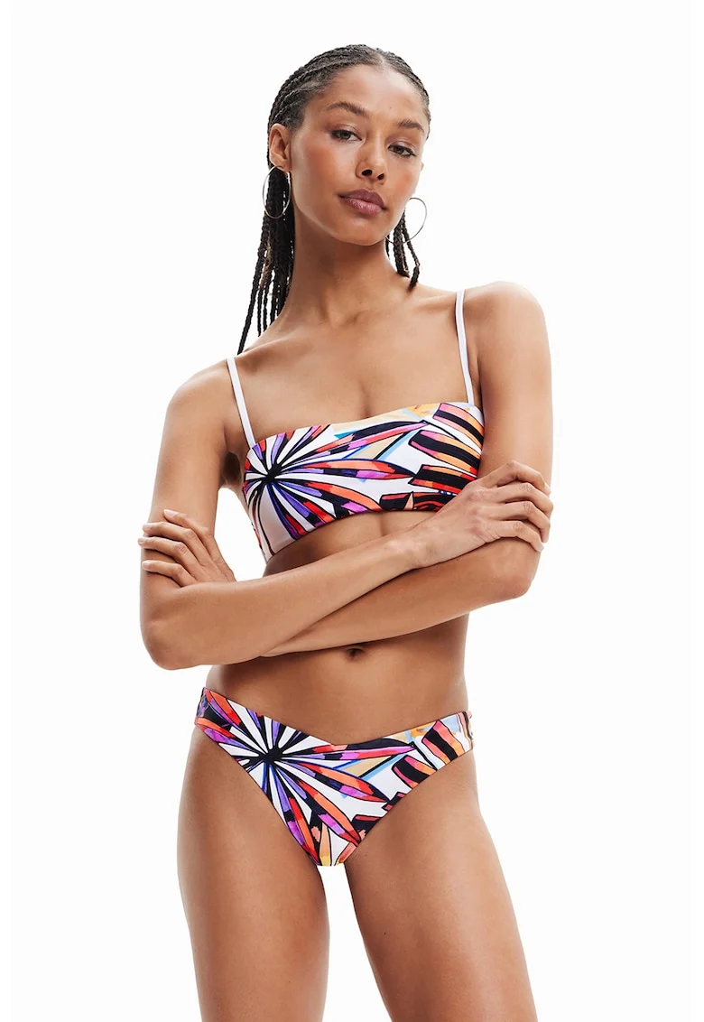 Sutien de baie bandeau, Alb/Negru/Portocaliu