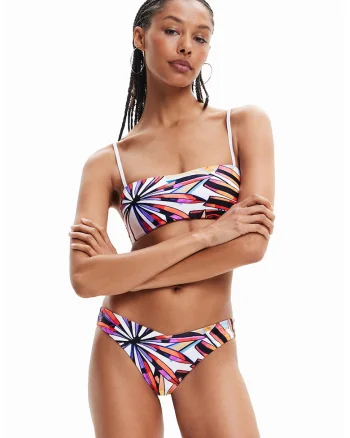 Sutien de baie bandeau, Alb/Negru/Portocaliu