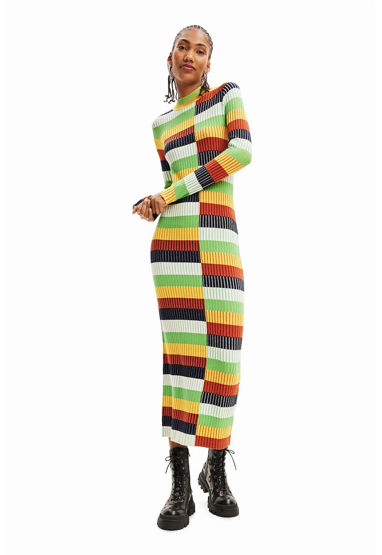 Rochie cu croiala bodycon si model in dungi, Multicolor