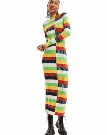 Rochie cu croiala bodycon si model in dungi, Multicolor