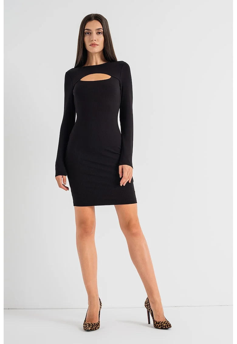 Rochie bodycon cu decupaj frontal, Negru