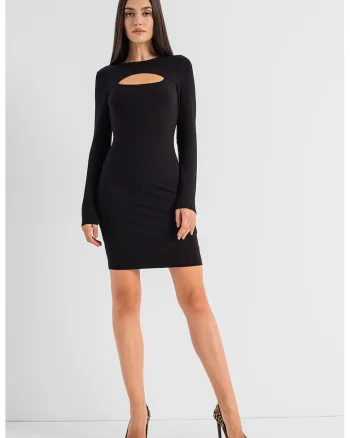 Rochie bodycon cu decupaj frontal, Negru