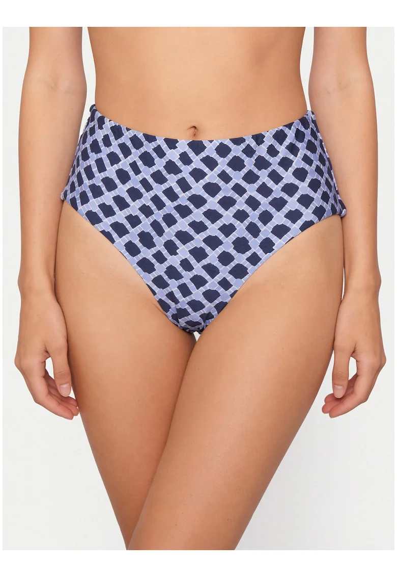 Slip de bikini dama,  talie inalta, albastru, material sintetic