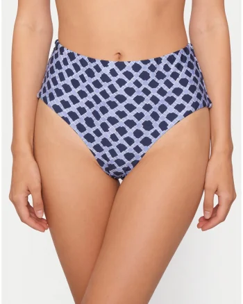 Slip de bikini dama,  talie inalta, albastru, material sintetic