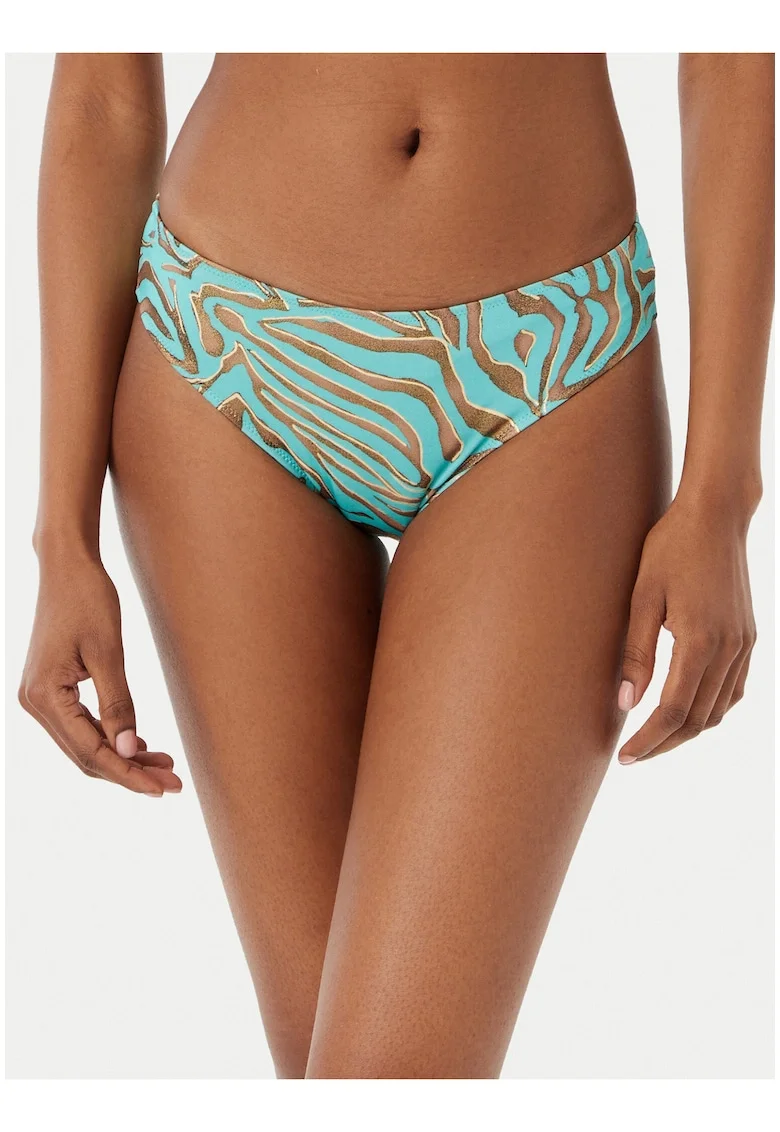Slip de bikini dama,  imprimeu animalier, albastru, material sintetic