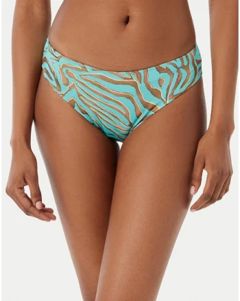 Slip de bikini dama,  imprimeu animalier, albastru, material sintetic