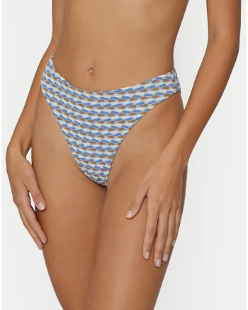 Slip de baie pentru femei,  albastru, grafic, nylon-elastan