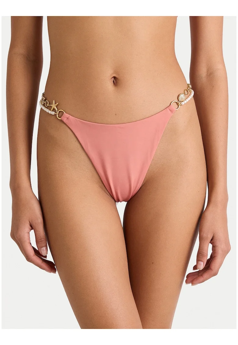 Slip de bikini pentru femei,  portocaliu-roz, material elastic, set de primavara-vara