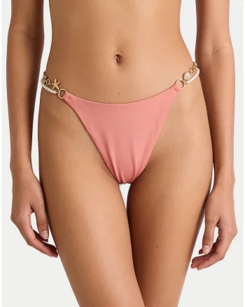 Slip de bikini pentru femei,  portocaliu-roz, material elastic, set de primavara-vara