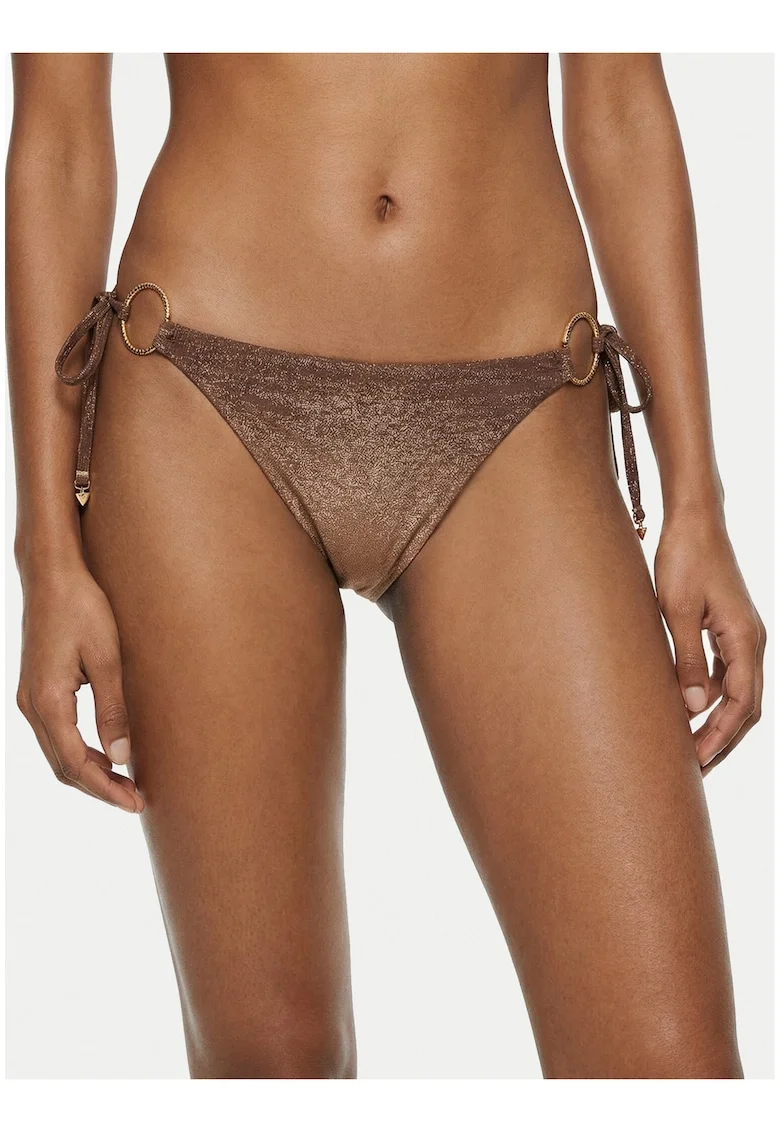 Slip de bikini,  clasic, sclipitor, maro, poliester|poliamida