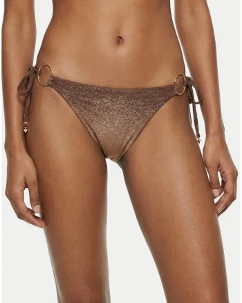 Slip de bikini,  clasic, sclipitor, maro, poliester|poliamida