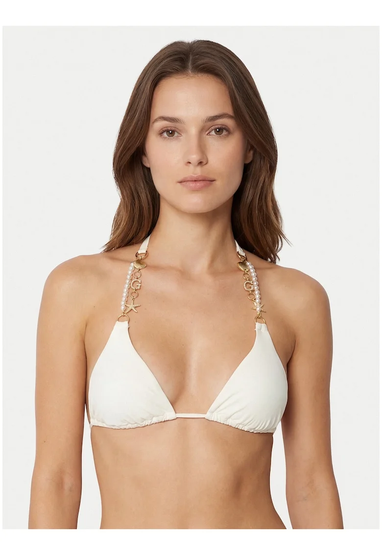 Sutien de bikini pentru femei,  alb/bej, material elastic, cupe fara armatura, bretele nedetasabile, set